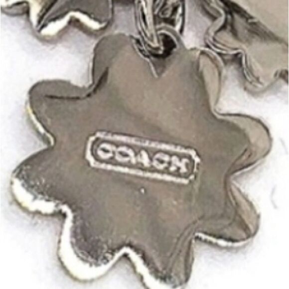 COACH White Cascading Daisies Silver Hardware Keychain FOB Bag/Purse Charm NWOT - Picture 3 of 5